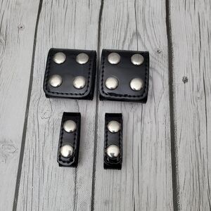 Hi-Gloss Black Leather Studded Belt Accessories Belt Keepers,4pc